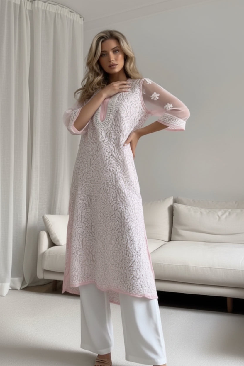 Georgette women's chikankari kurta β additional view | Shahnaz nuraani Kurta curvy