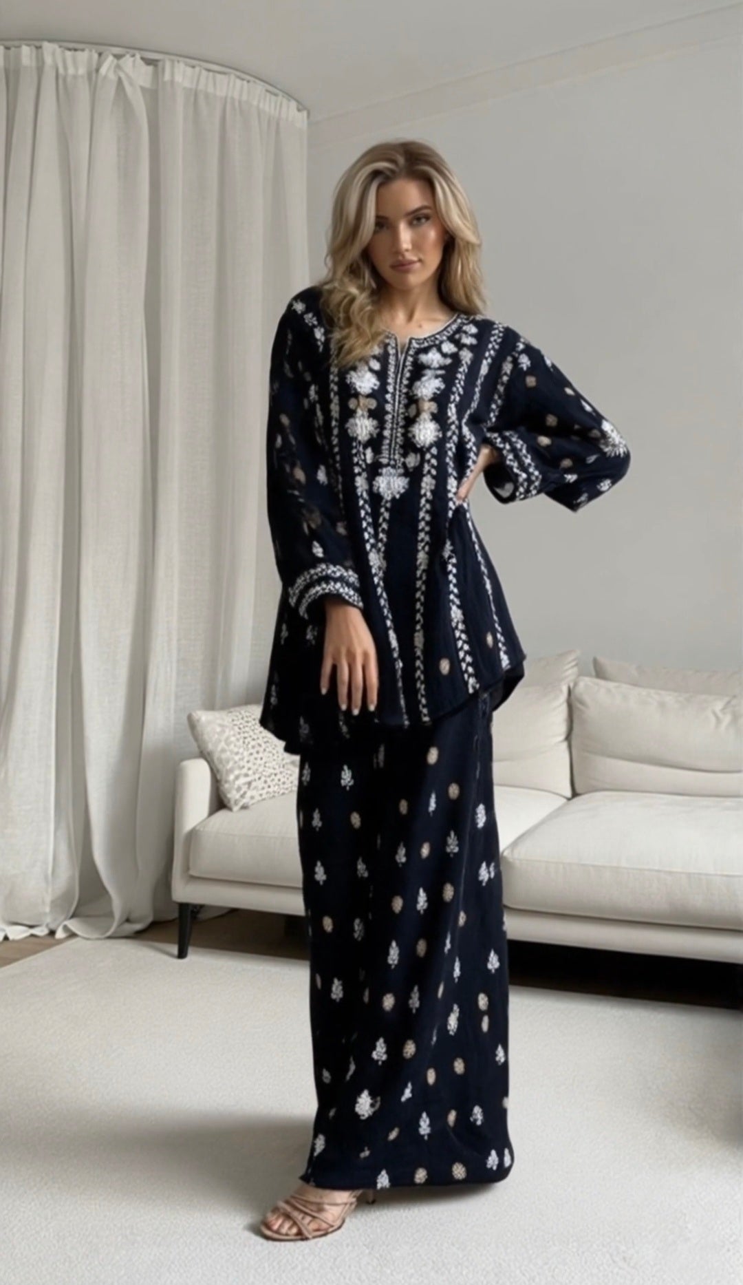 Banarsi silk women's chikankari palazzo set — additional view | Nusrat palazzo suit