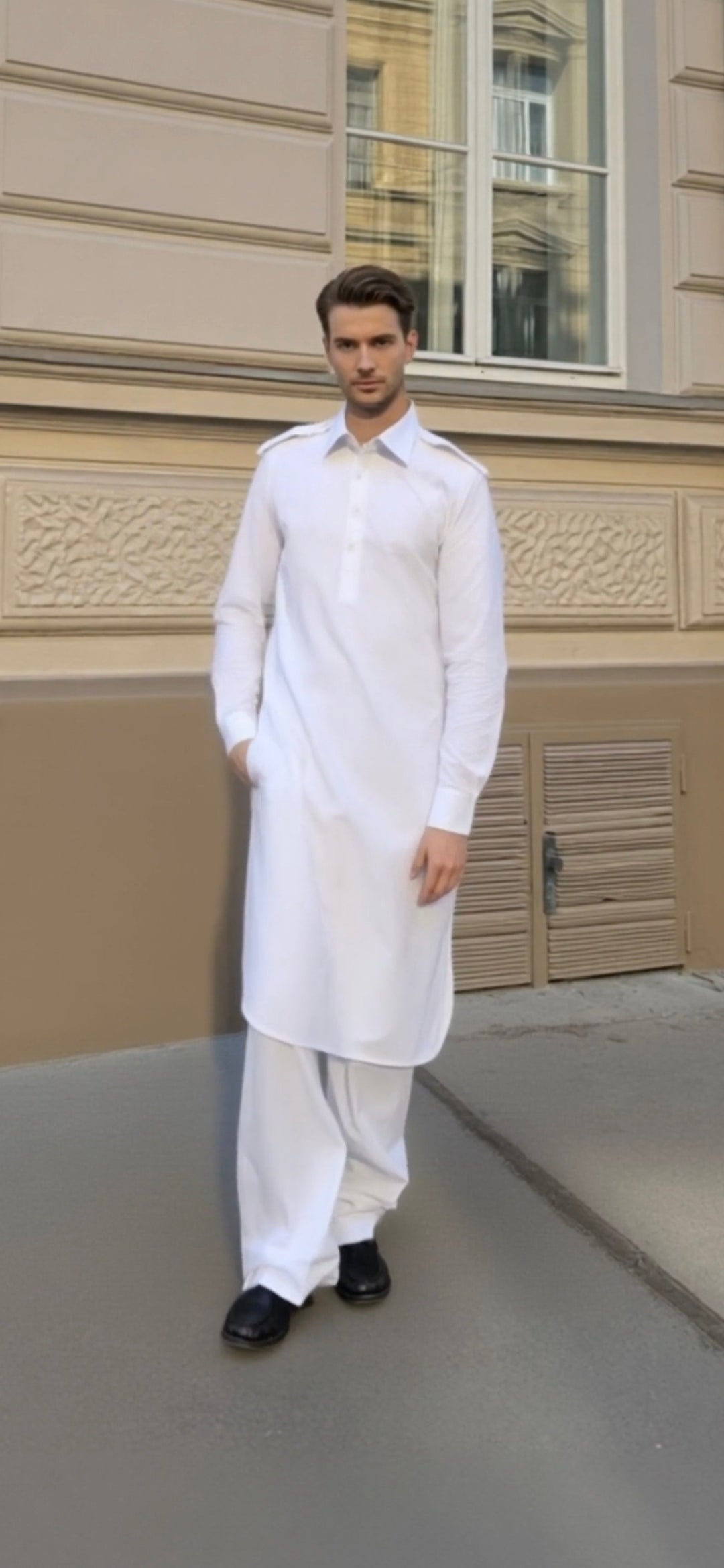 Cotton men's chikankari kurta — back view | Pathani Kurta pants
