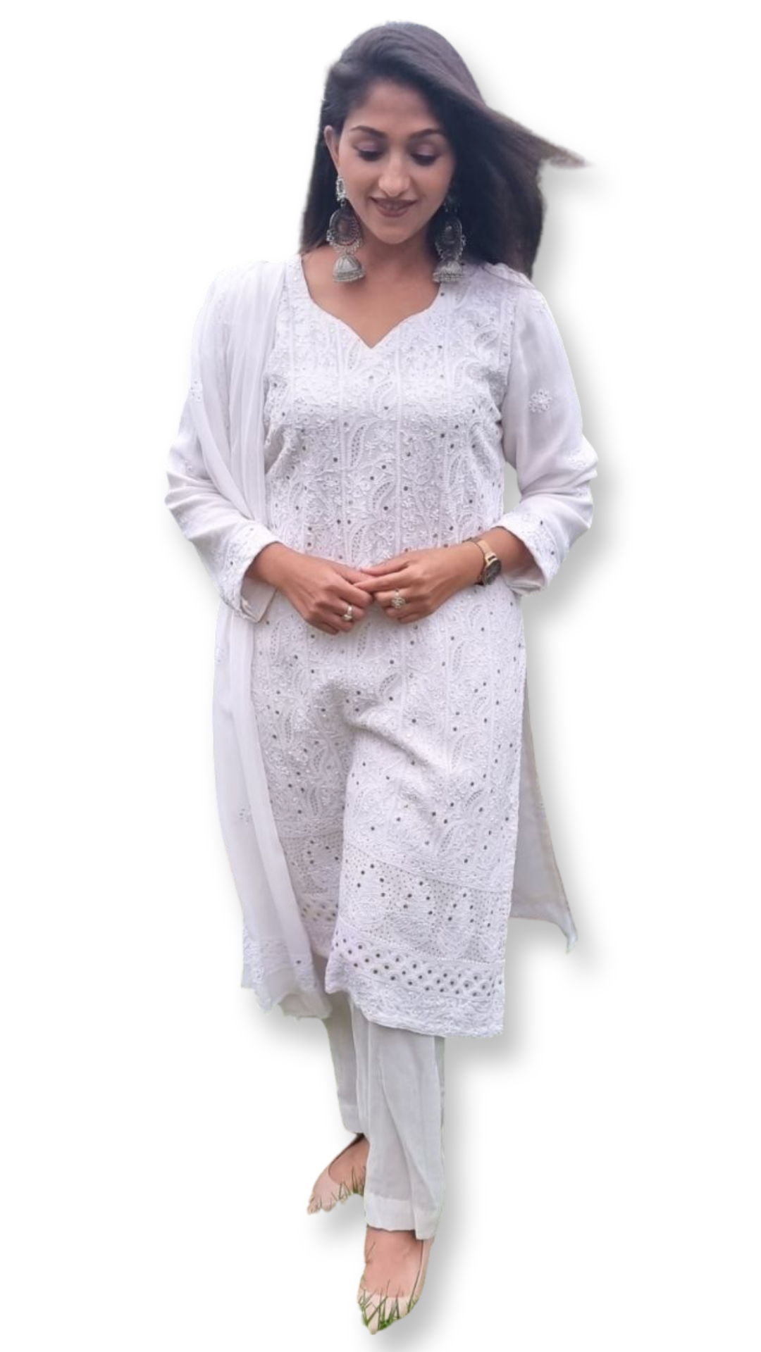 Pure gorgette chikan mukaish suit