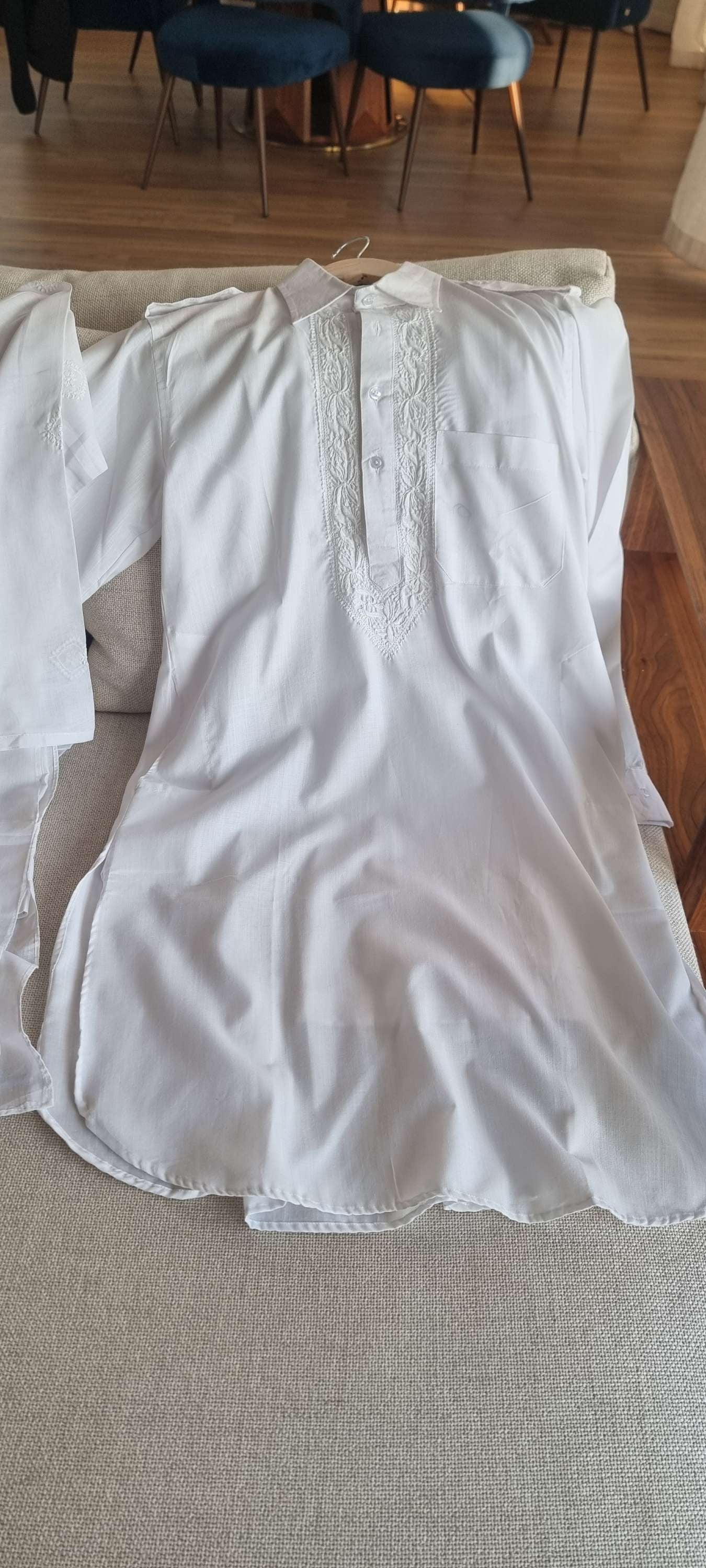 Cotton men's chikankari kurta pyjama set β fabric close-up | Shiny Men's Cotton kurta and Pajama set