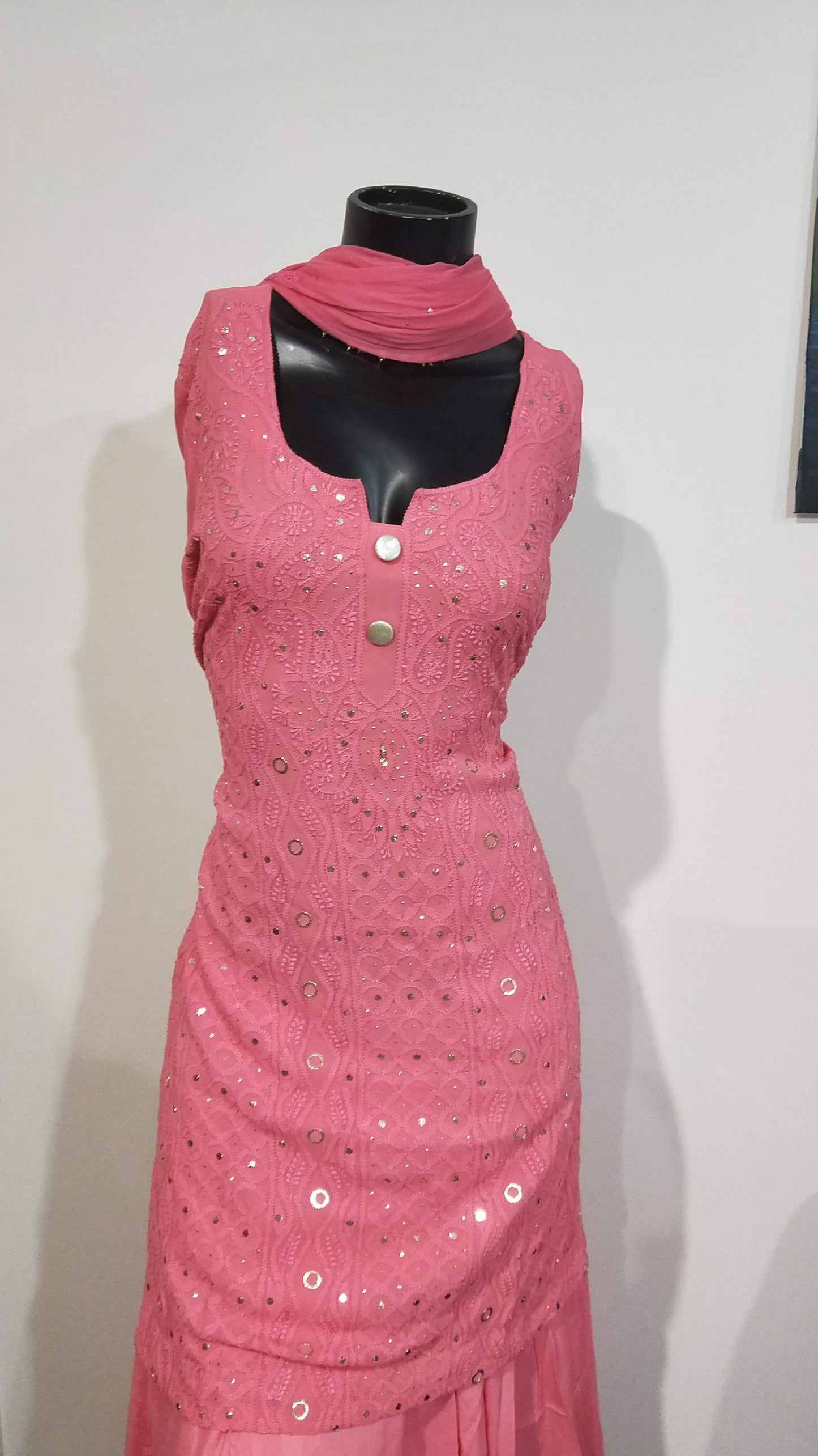 Pink Lehenga skirt with Short Kurta and Dupatta
