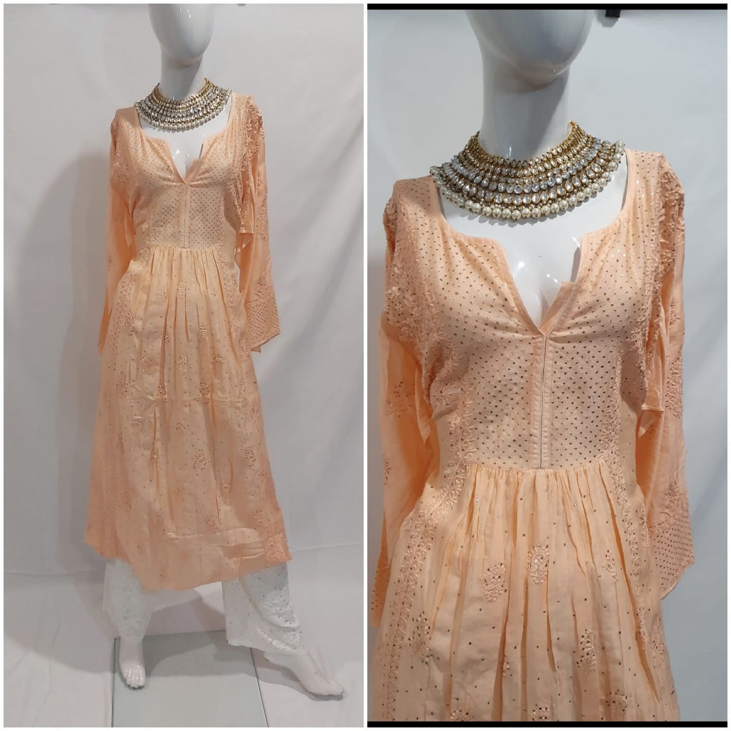 Pure silk n tissue chikankari dress