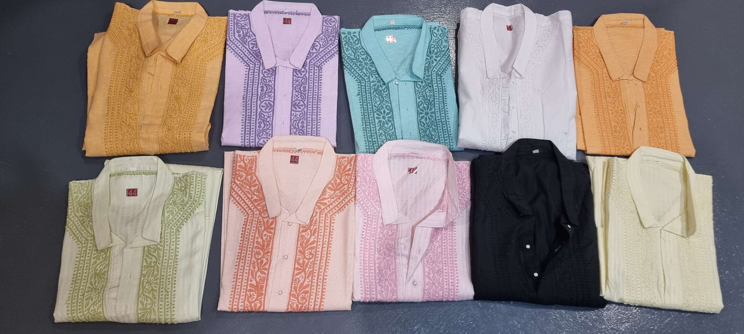Cotton men's chikankari kurta pyjama set — side view | Cotton mix kurta and Pajama