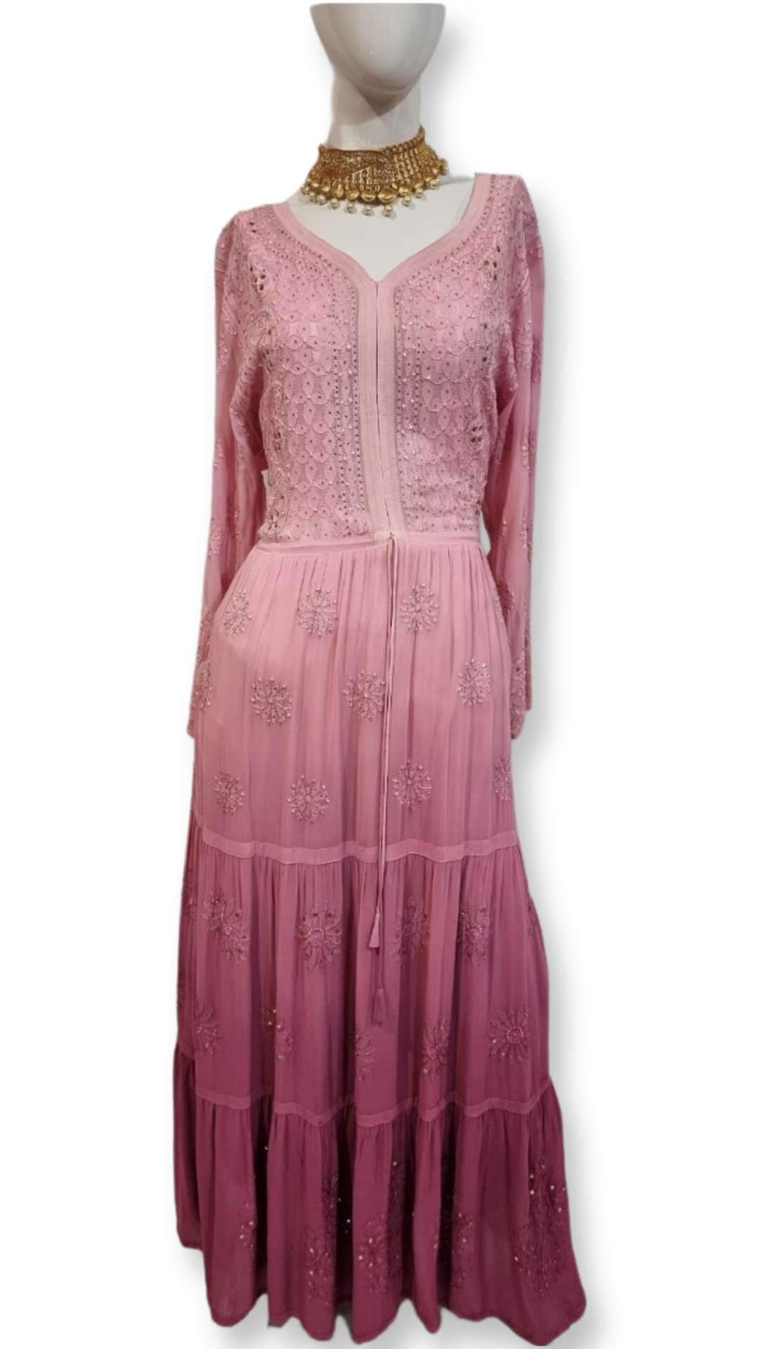 Pure Gorgette ChikankarI/Mukaish Gown