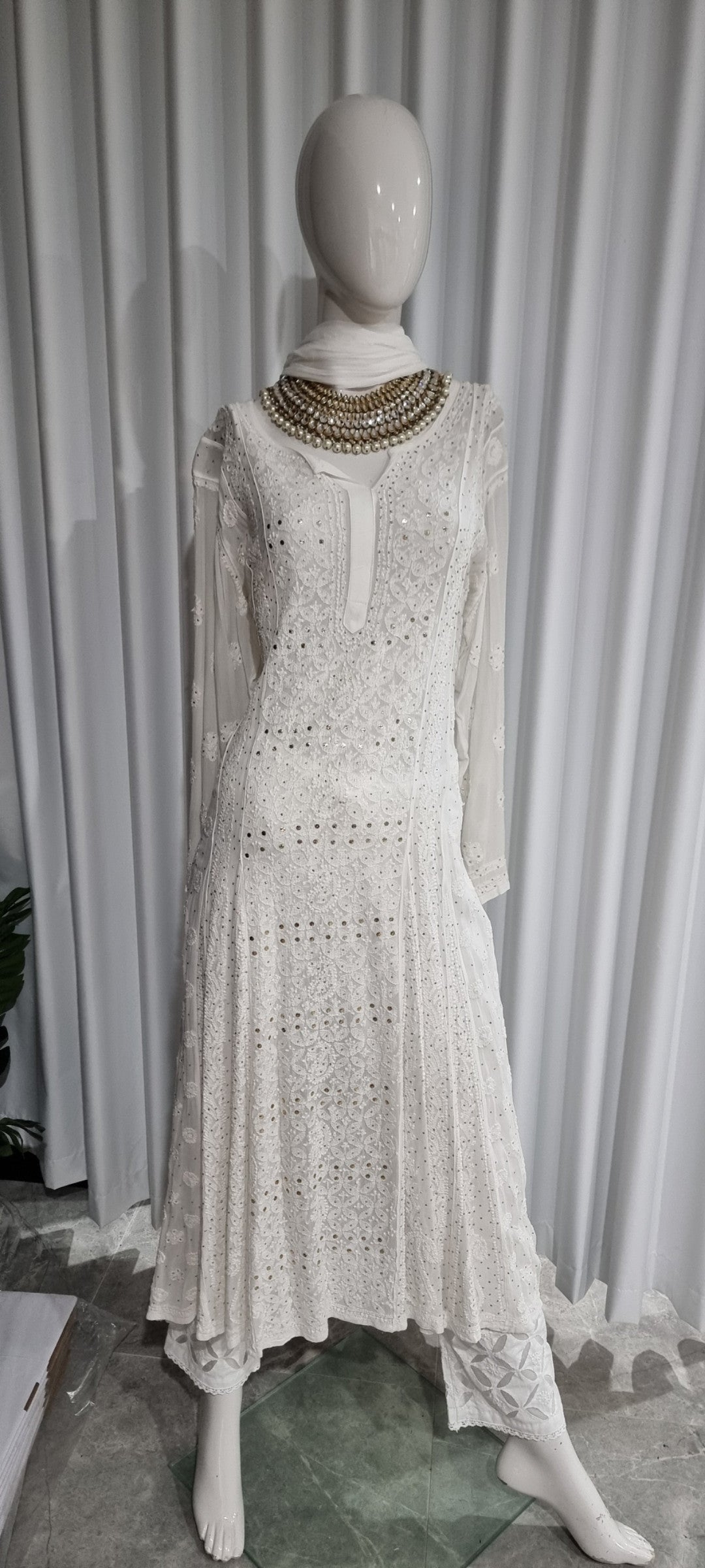 Georgette women's chikankari anarkali β back view | Designer Chikan and Mukaish Anarkali suit
