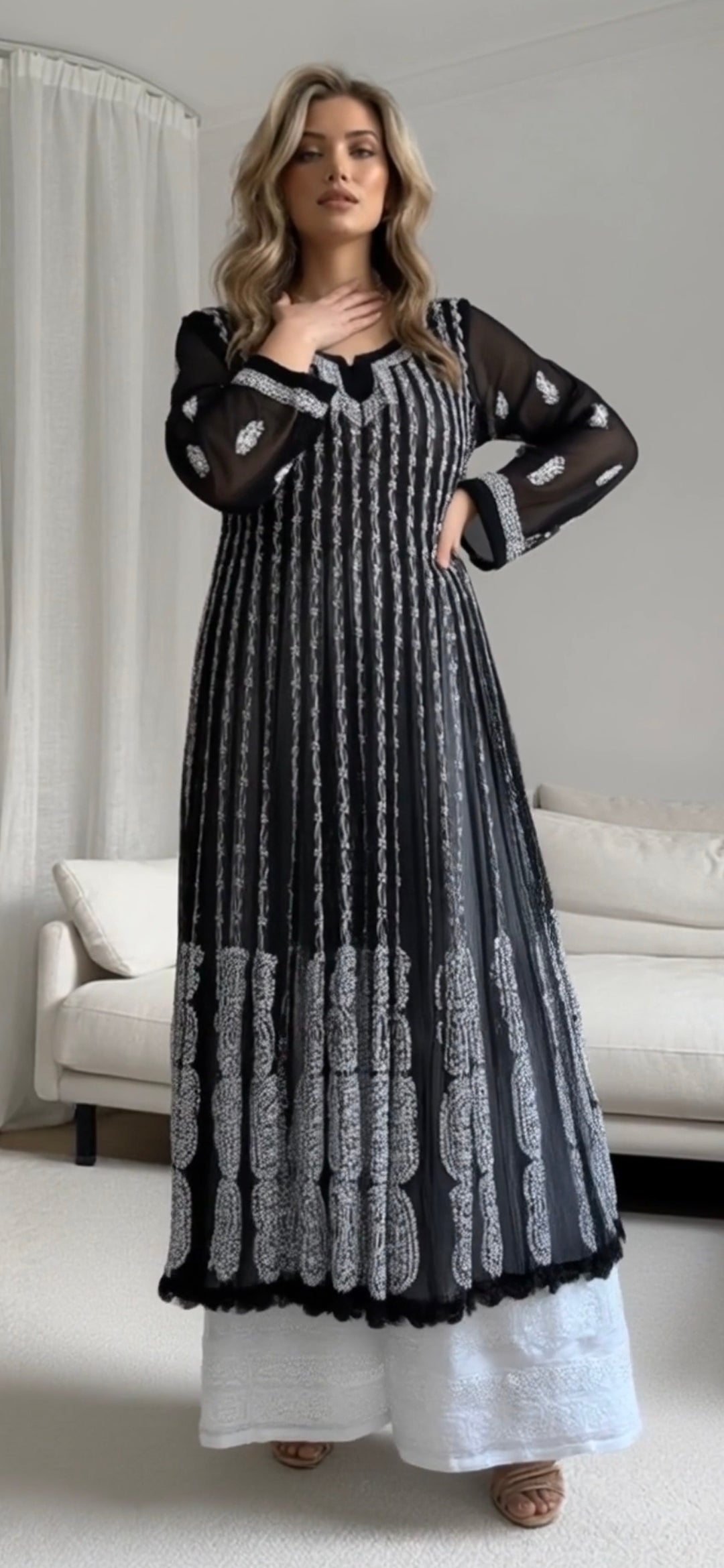 Women's chikankari anarkali — front view | Aishwarya Rai Inspired anarkali/frock