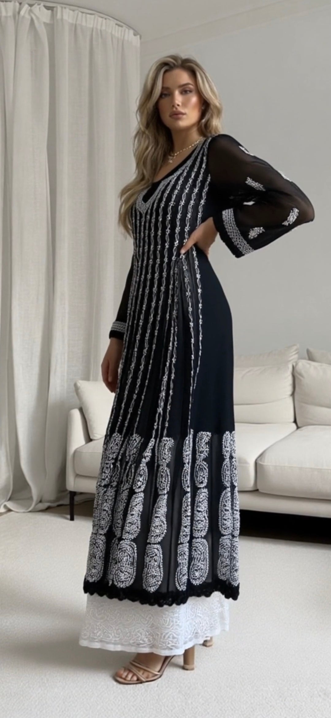 Women's chikankari anarkali — back view | Aishwarya Rai Inspired anarkali/frock