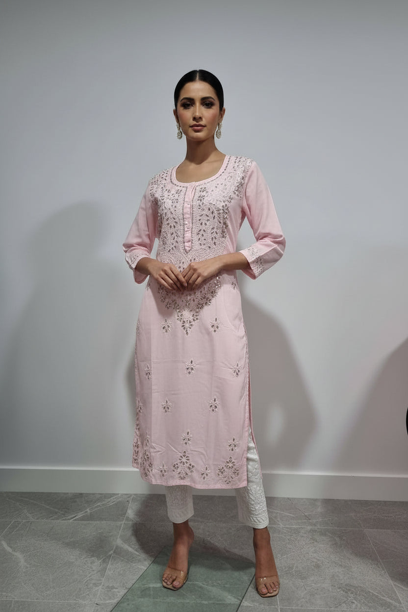 Baby pink gotapatti cotton kurta
