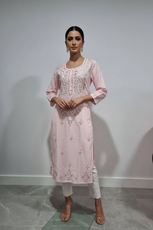 Baby pink gotapatti cotton kurta