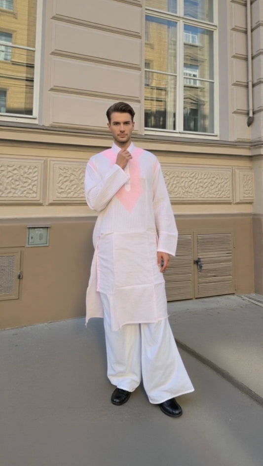 Baby pink men's cotton mix kurta