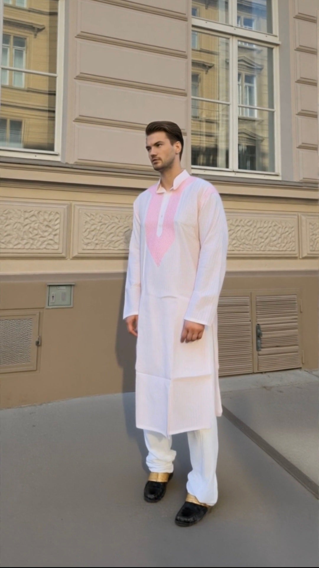 Baby pink men's cotton mix kurta side