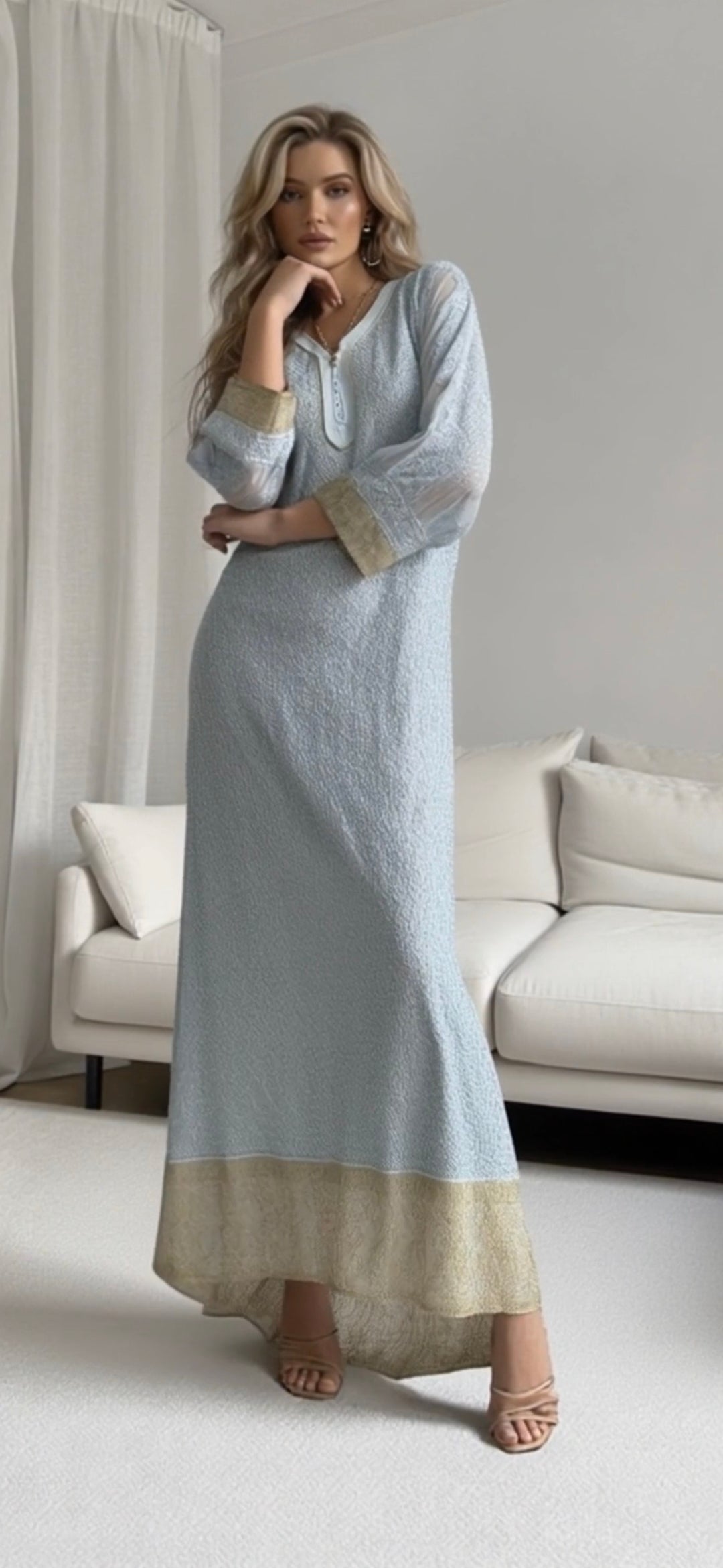 Banarsi silk women's chikankari kurta — back view | Banarsi border chikankari kurta