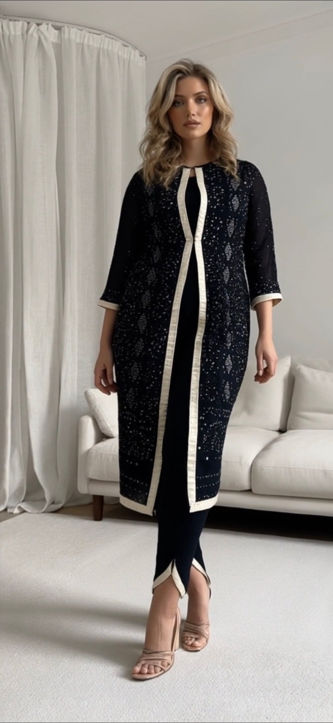 Women's chikankari kurta — back view | Dhooti kurta with attached jacket