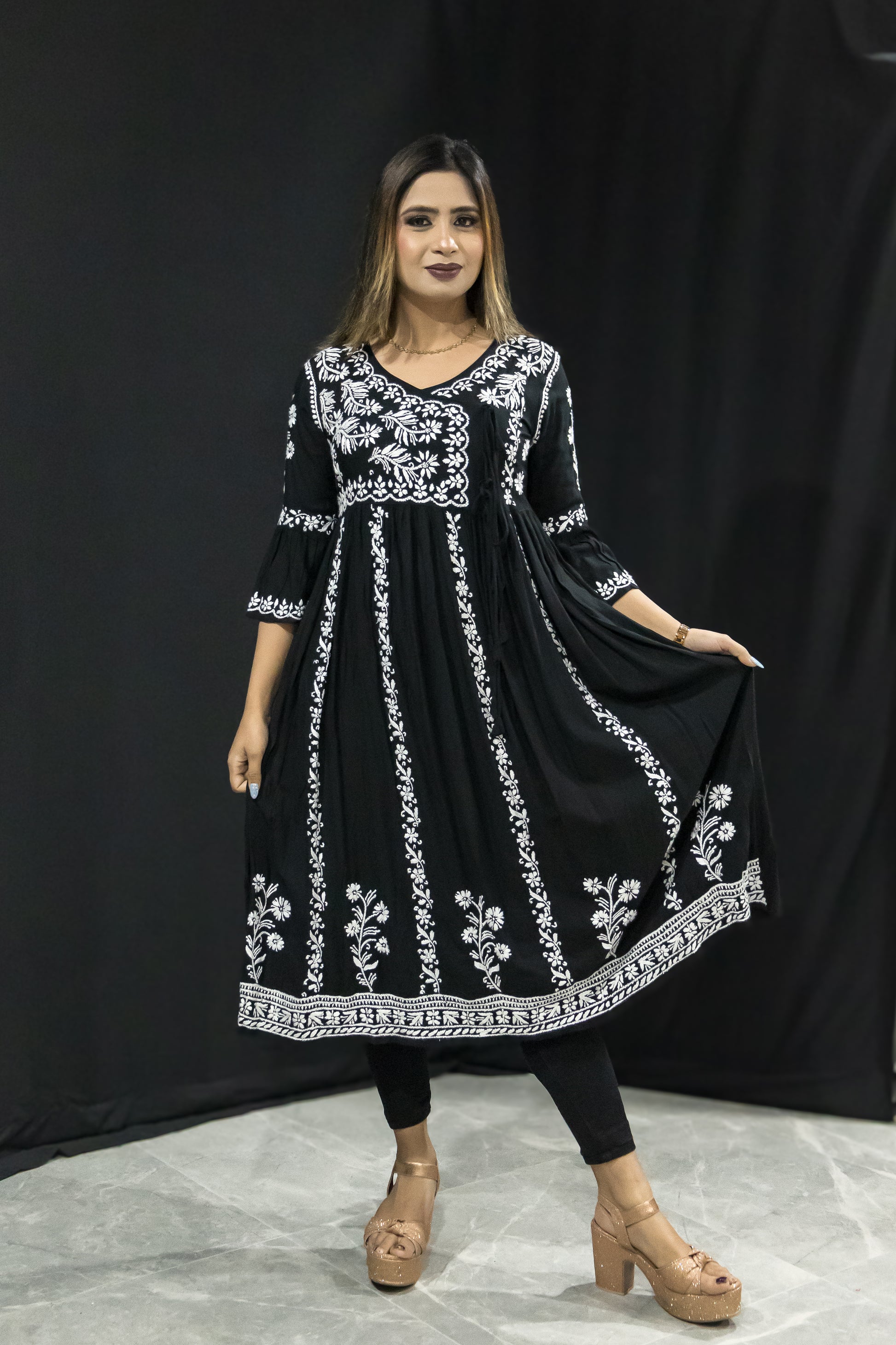 Black angrakha cotton dress