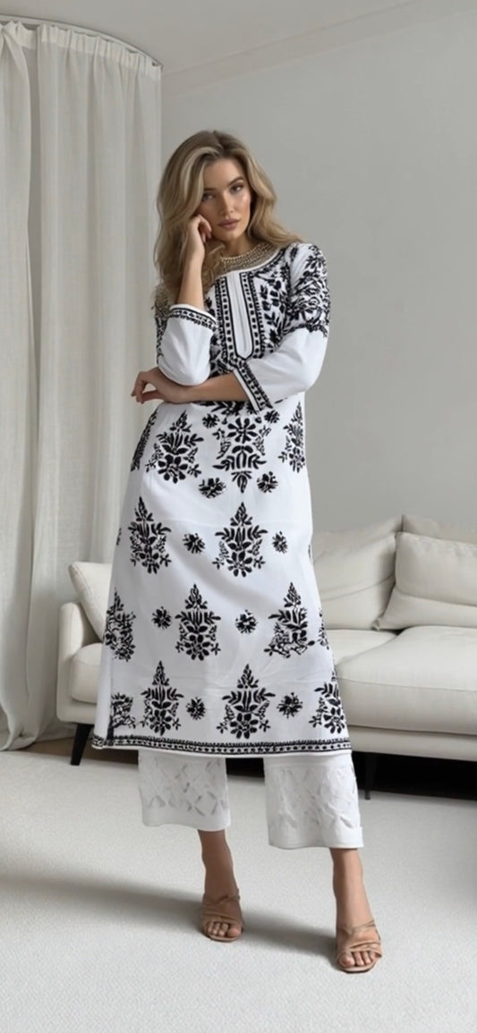 Black on white kurta front