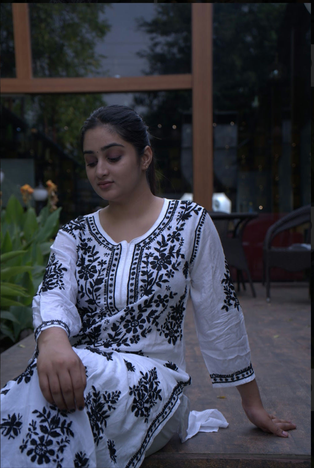 Black on white long kurta long