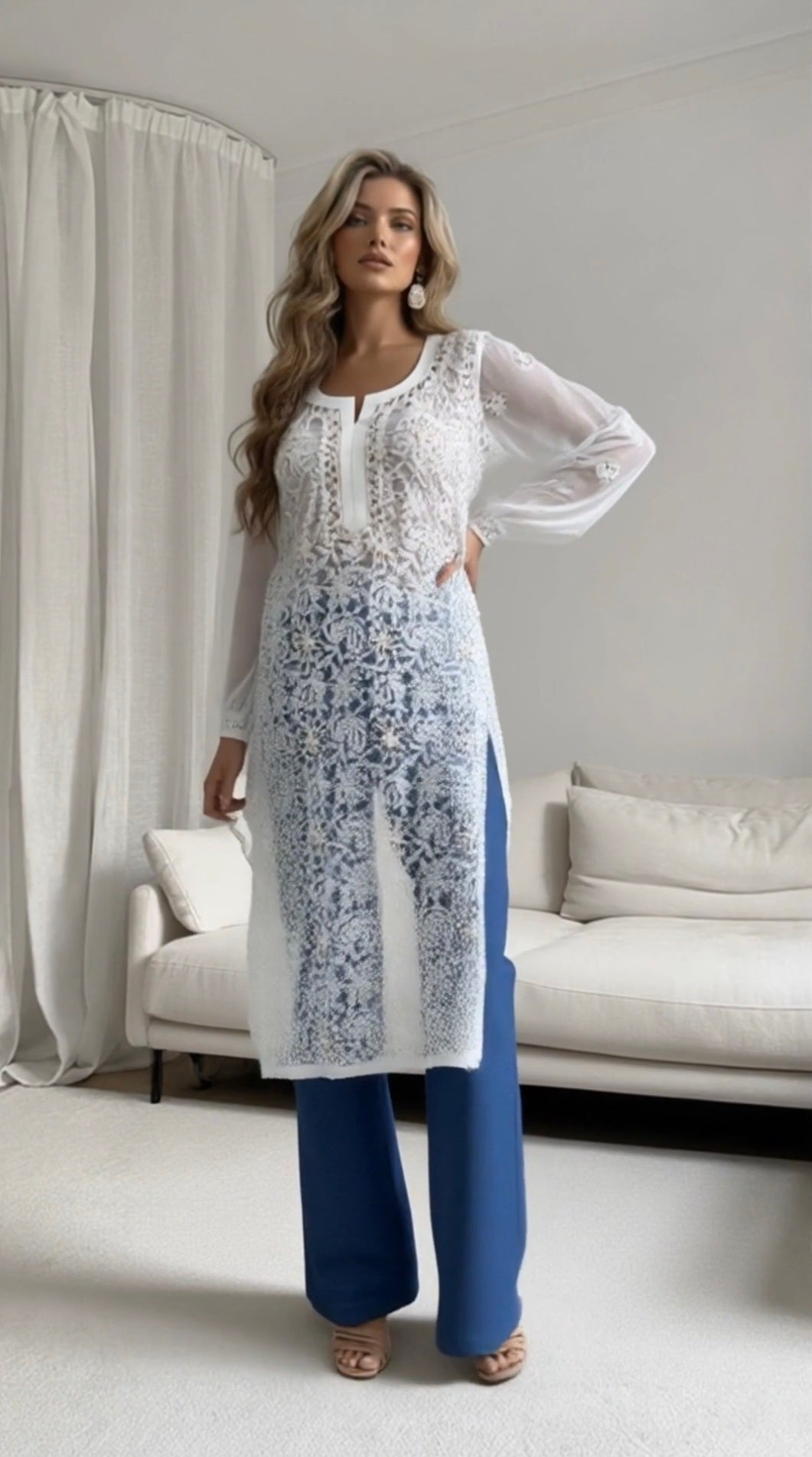 Cotton women's chikankari kurta — back view | Gotapatti kurta in Cotton
