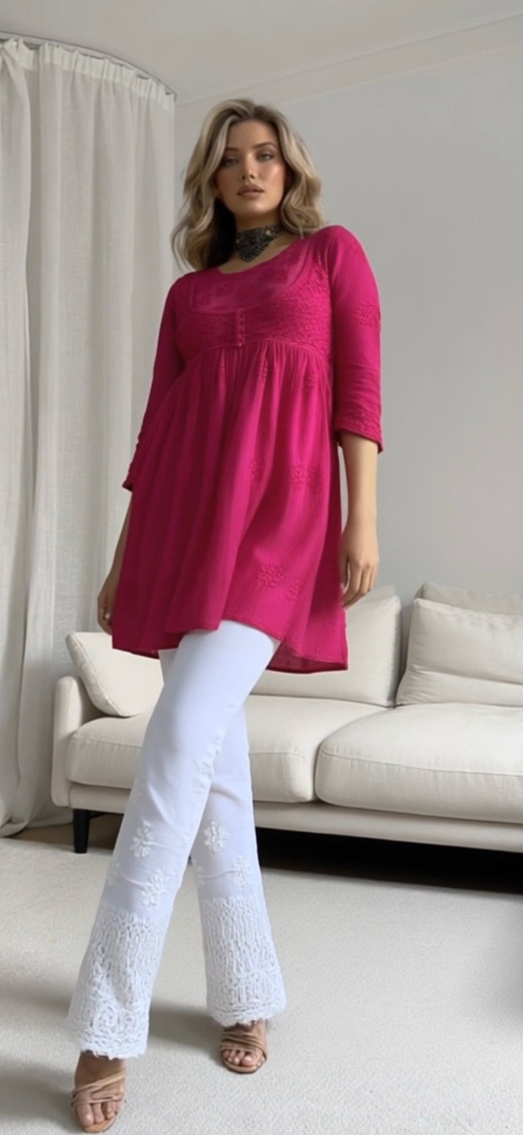 Georgette women's chikankari top — side view | Ruhaani short top