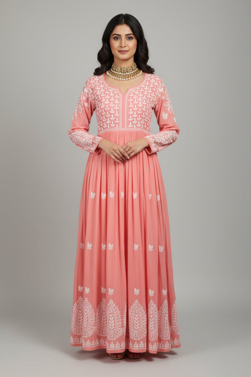 Cotton comfy long dres in pink