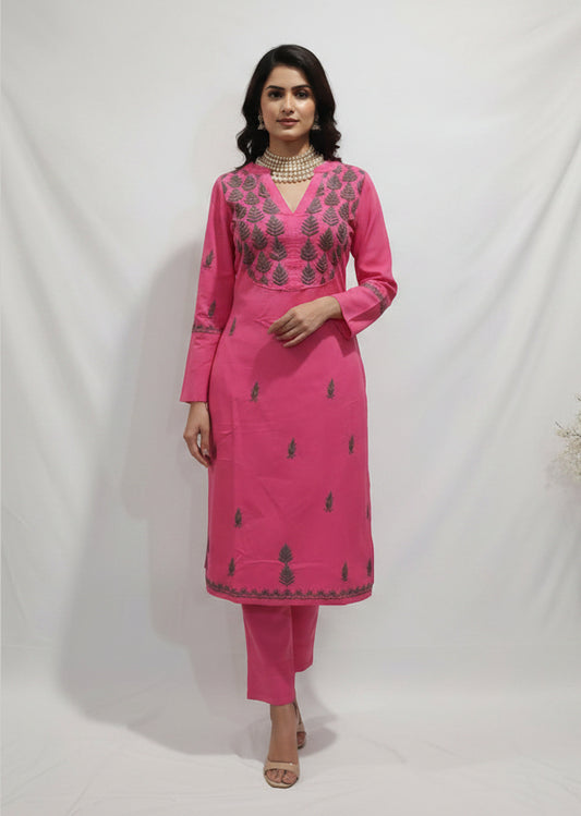 Cotton women's chikankari kurta — front view | Curvy range