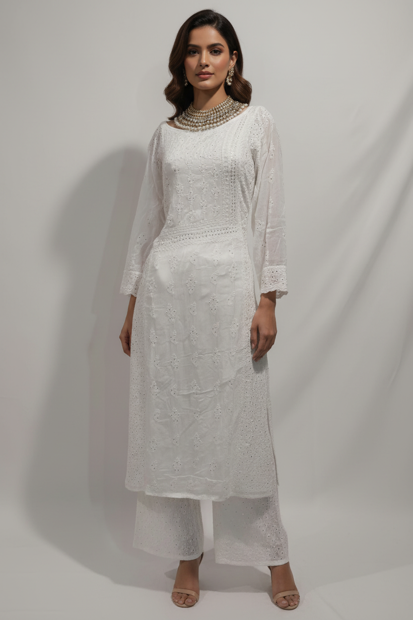 Cotton silk mukaish chikankari kurta