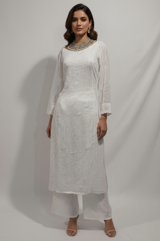 Cotton silk mukaish chikankari kurta