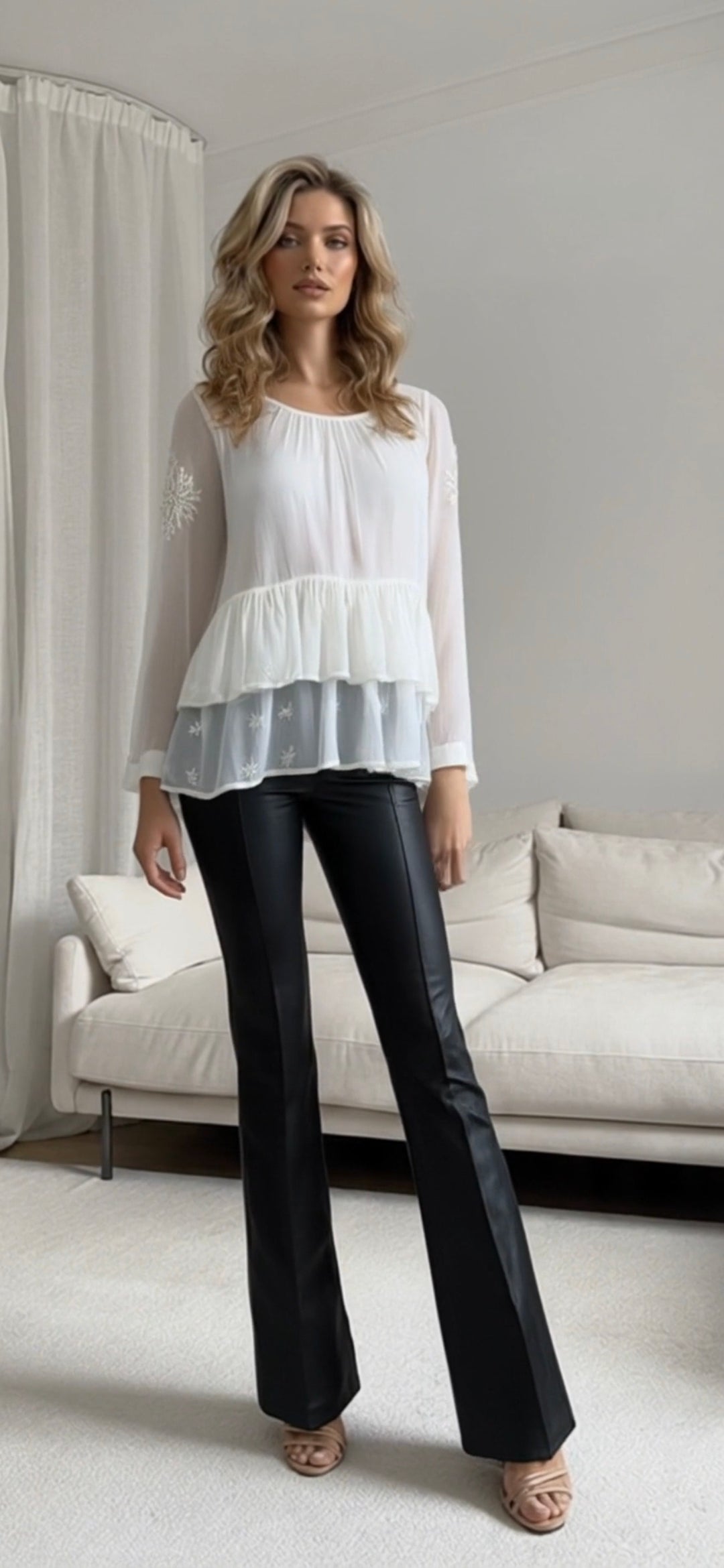 Silk women's chikankari top — back view | Designer Chikankari short top