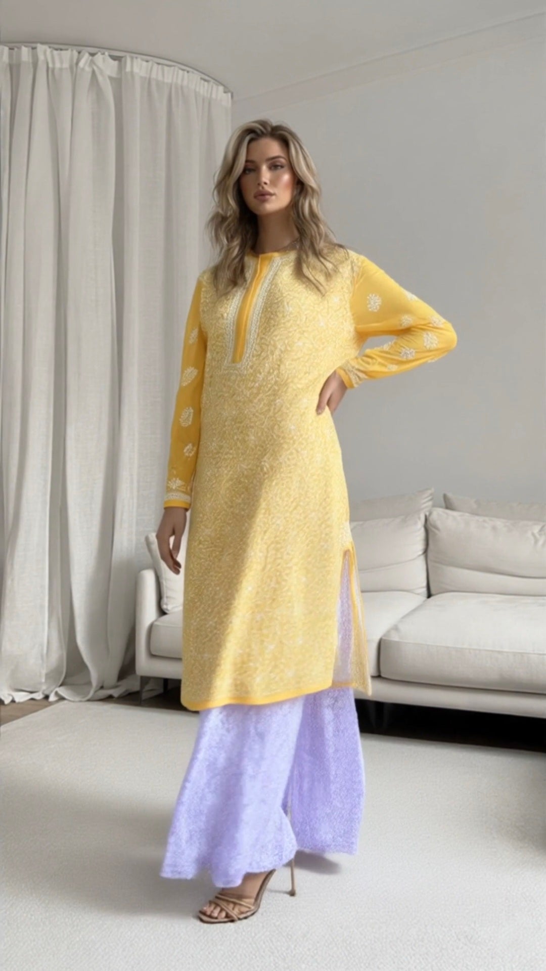 Georgette women's chikankari kurta — full length | Shahnaz nuraani Kurta curvy