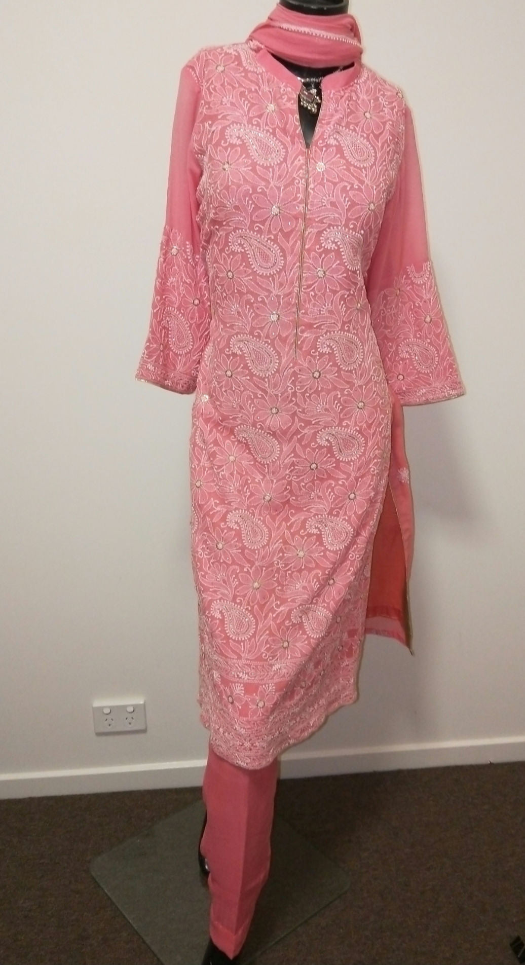 Women's chikankari suit — front view | Anjul Bhandari designer suit