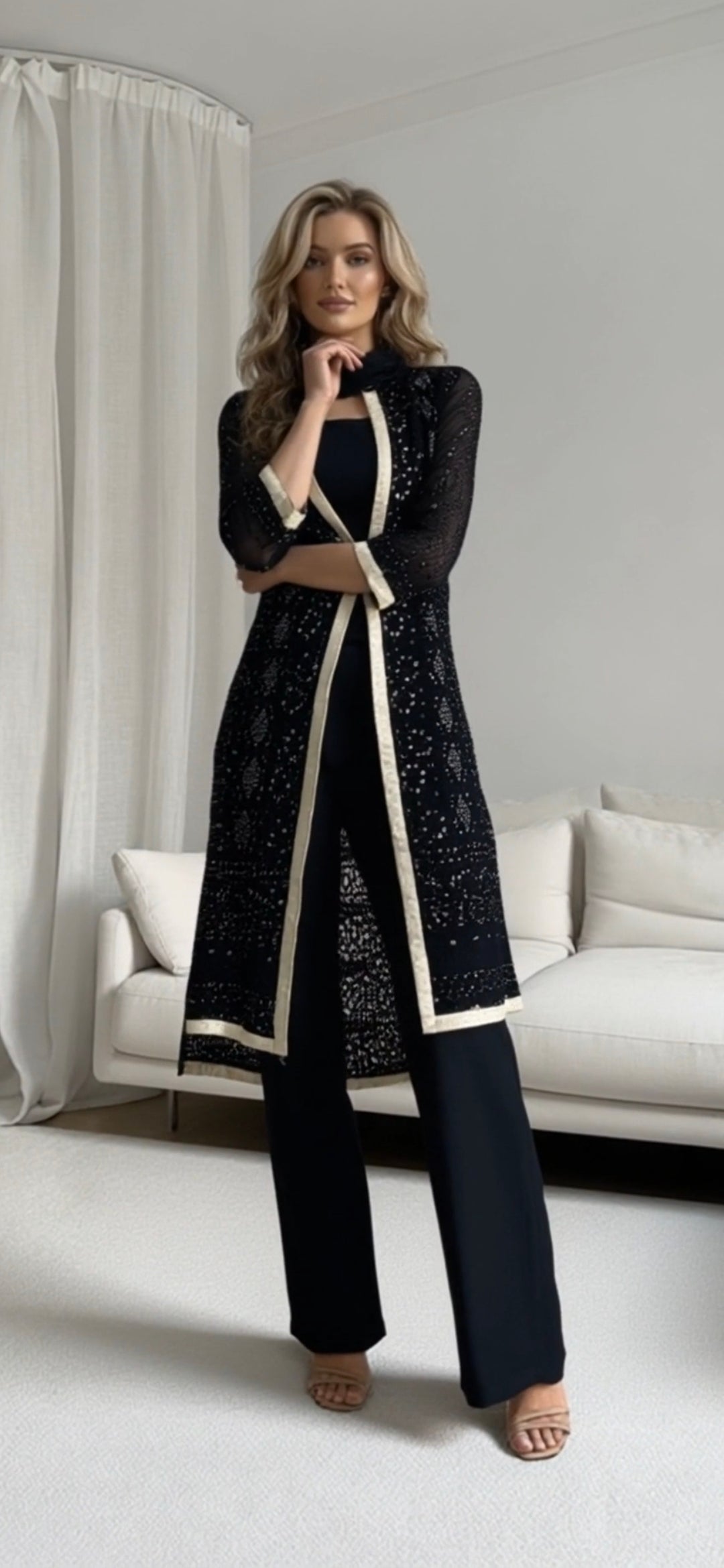 Women's chikankari kurta — front view | Dhooti kurta with attached jacket