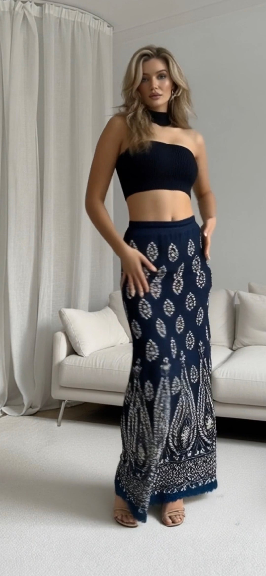 Georgette chikankari dupatta — back view | Gotapatti skirt,top and dupatta