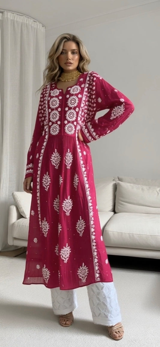 Silk women's chikankari anarkali — front view | Ruhaani Anarkali