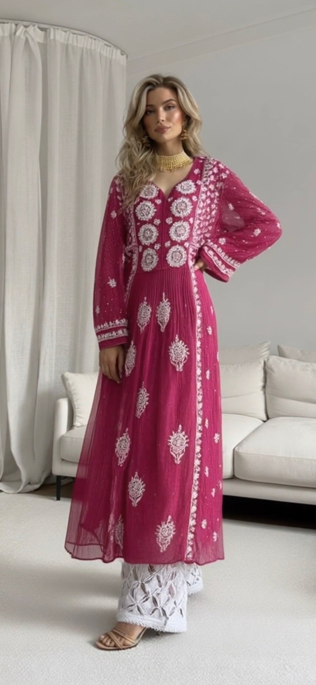 Silk women's chikankari anarkali — back view | Ruhaani Anarkali