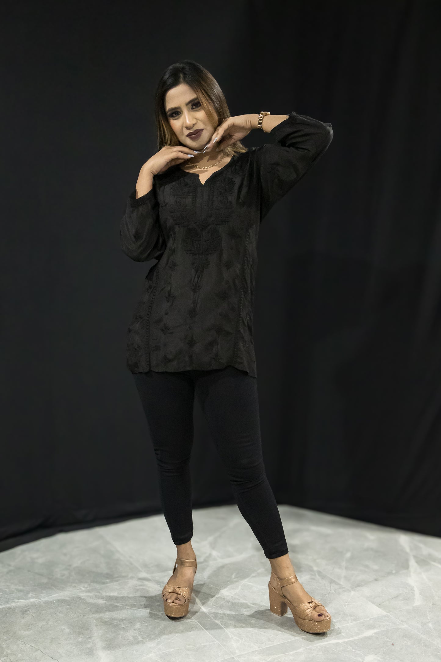 Silk chikankari short top