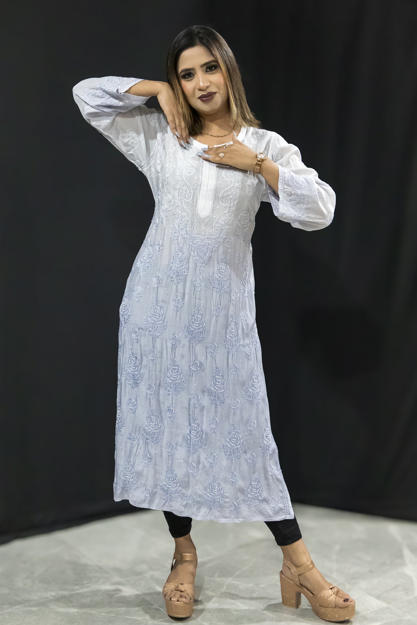 Pearl chikankari Mulmul kurtas