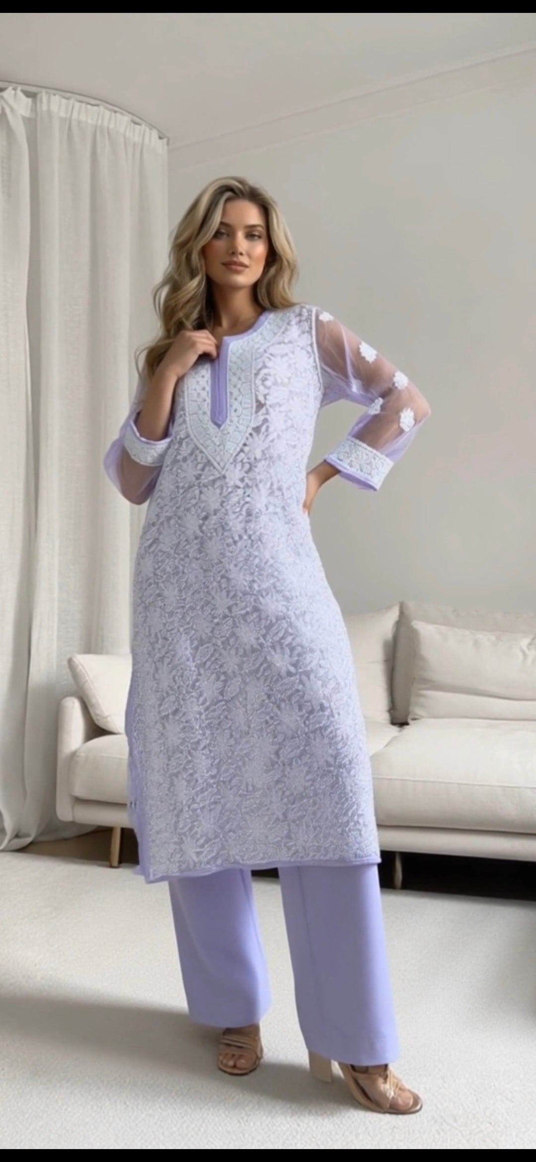 Georgette women's chikankari kurta — additional view | Shahnaz nuraani Kurta curvy