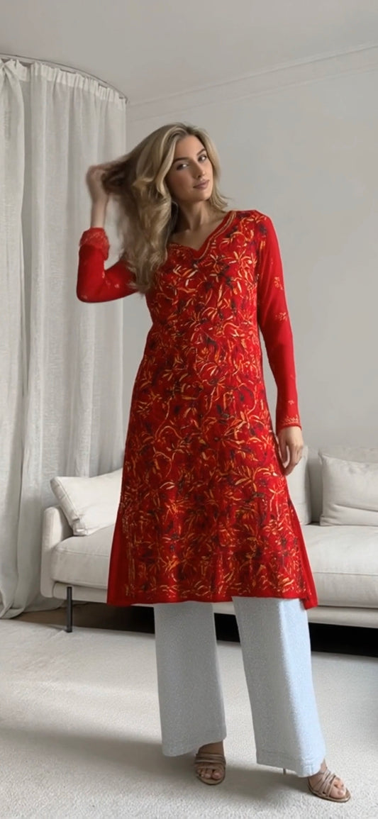 Georgette women's chikankari kurta — front view | Shahnaz nuraani Kurta curvy