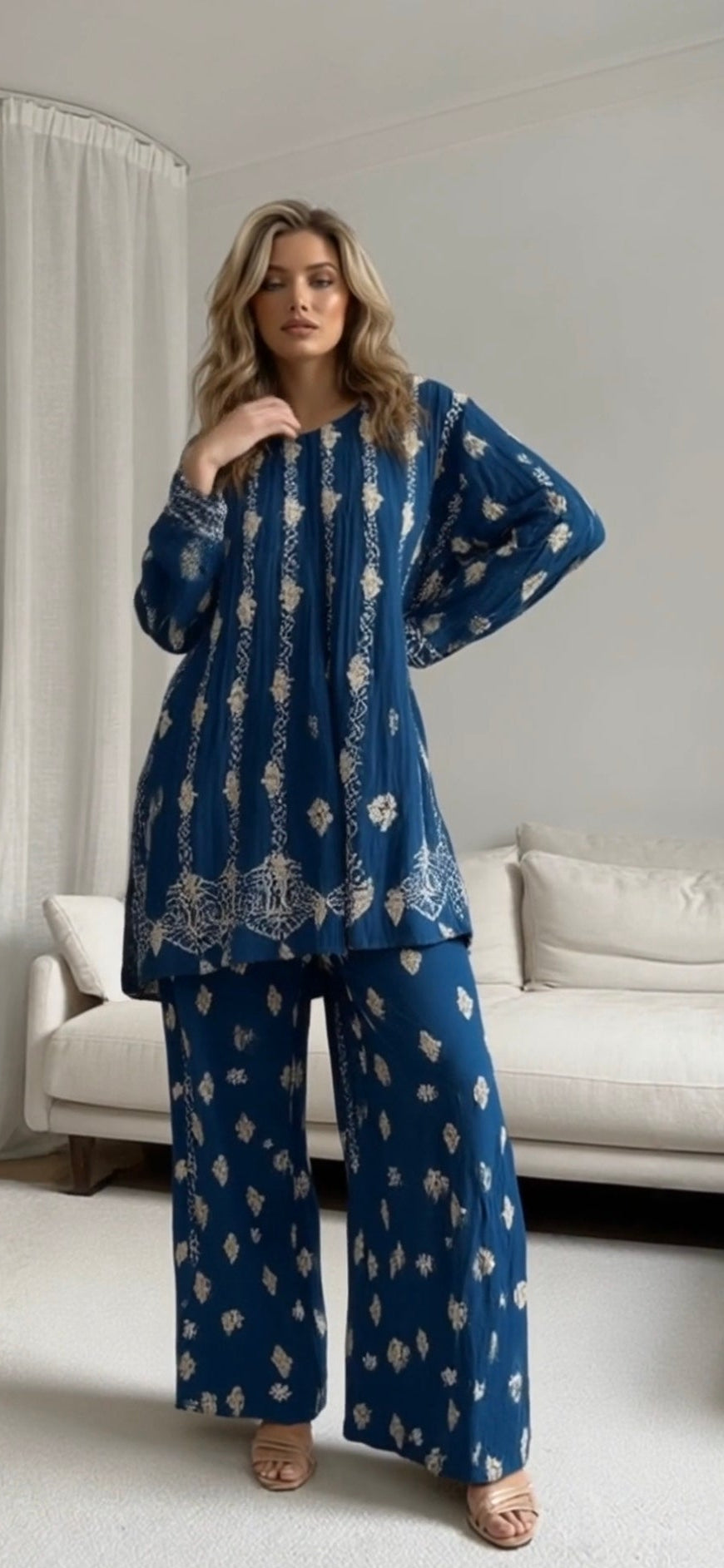 Banarsi silk women's chikankari palazzo set — full length | Nusrat palazzo suit