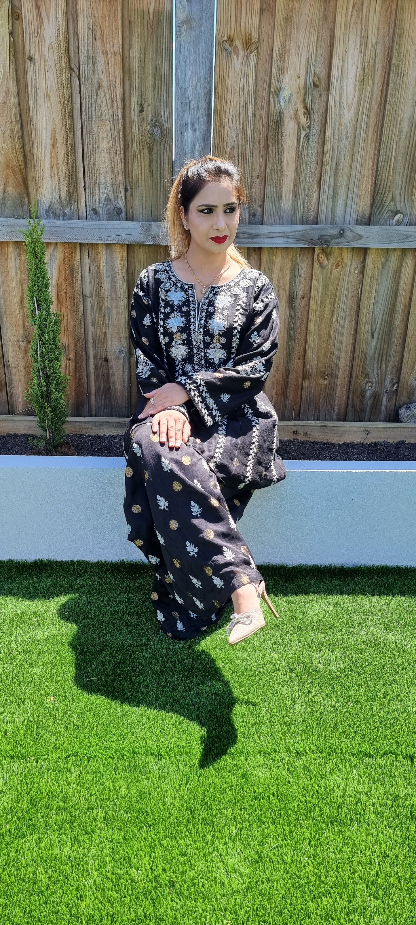 Nusrat frock dress with plazzo sitting