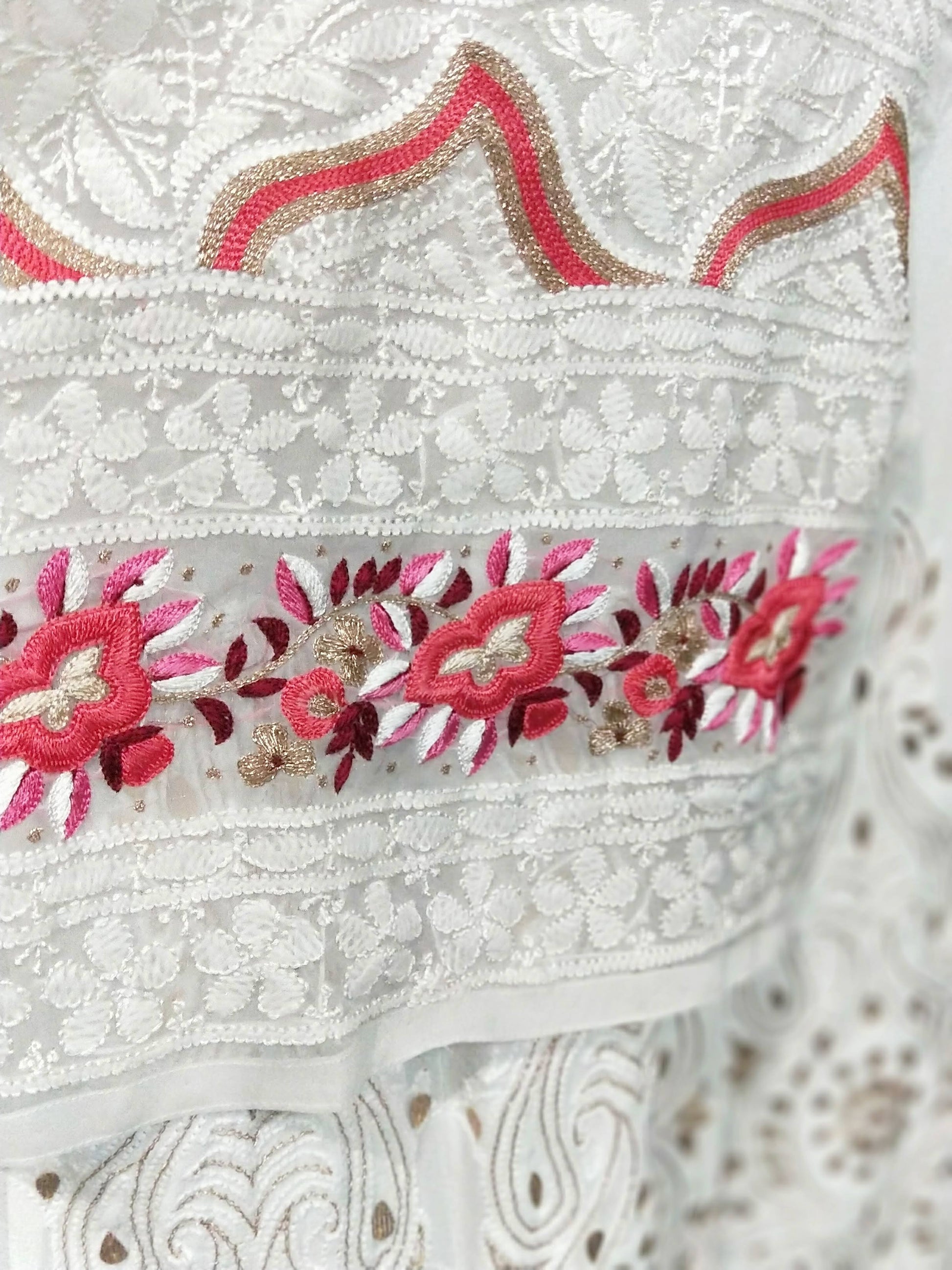 Parsi work chikankari zari kurta closeup