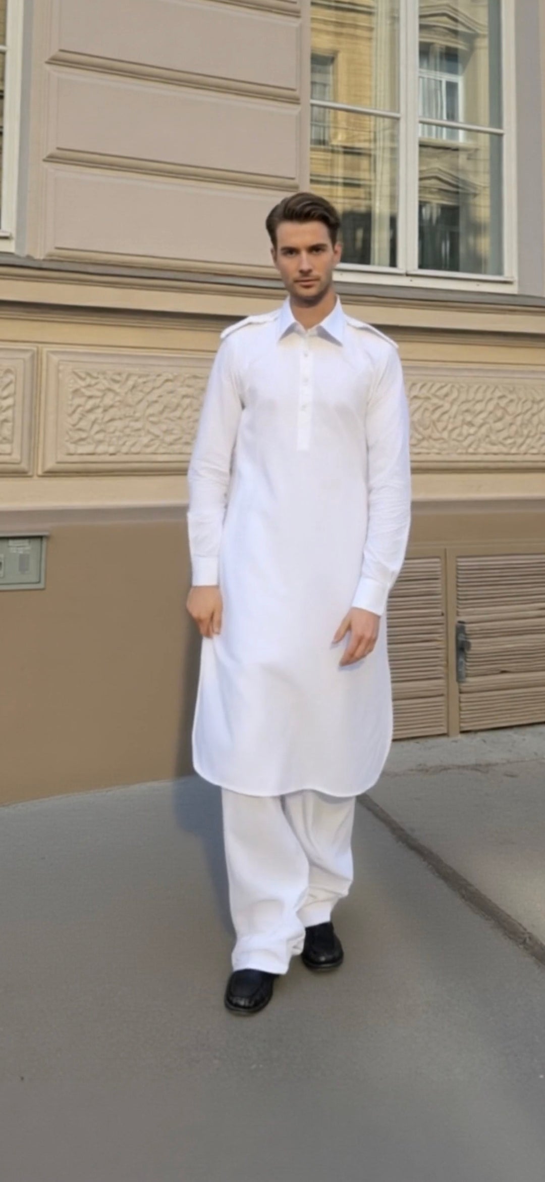 Cotton men's chikankari kurta — front view | Pathani Kurta pants