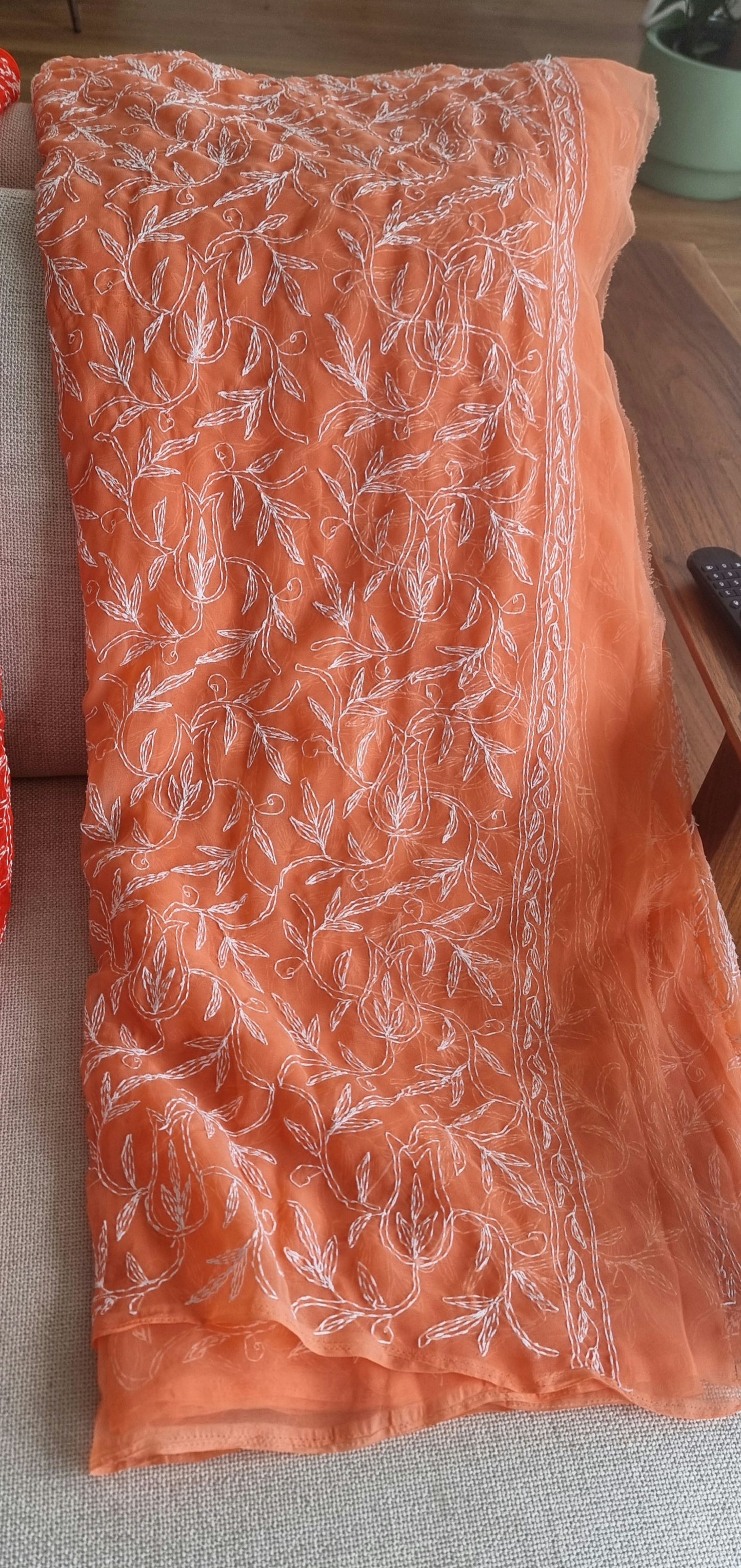 Georgette chikankari saree — embroidery close-up | Tepchi saree