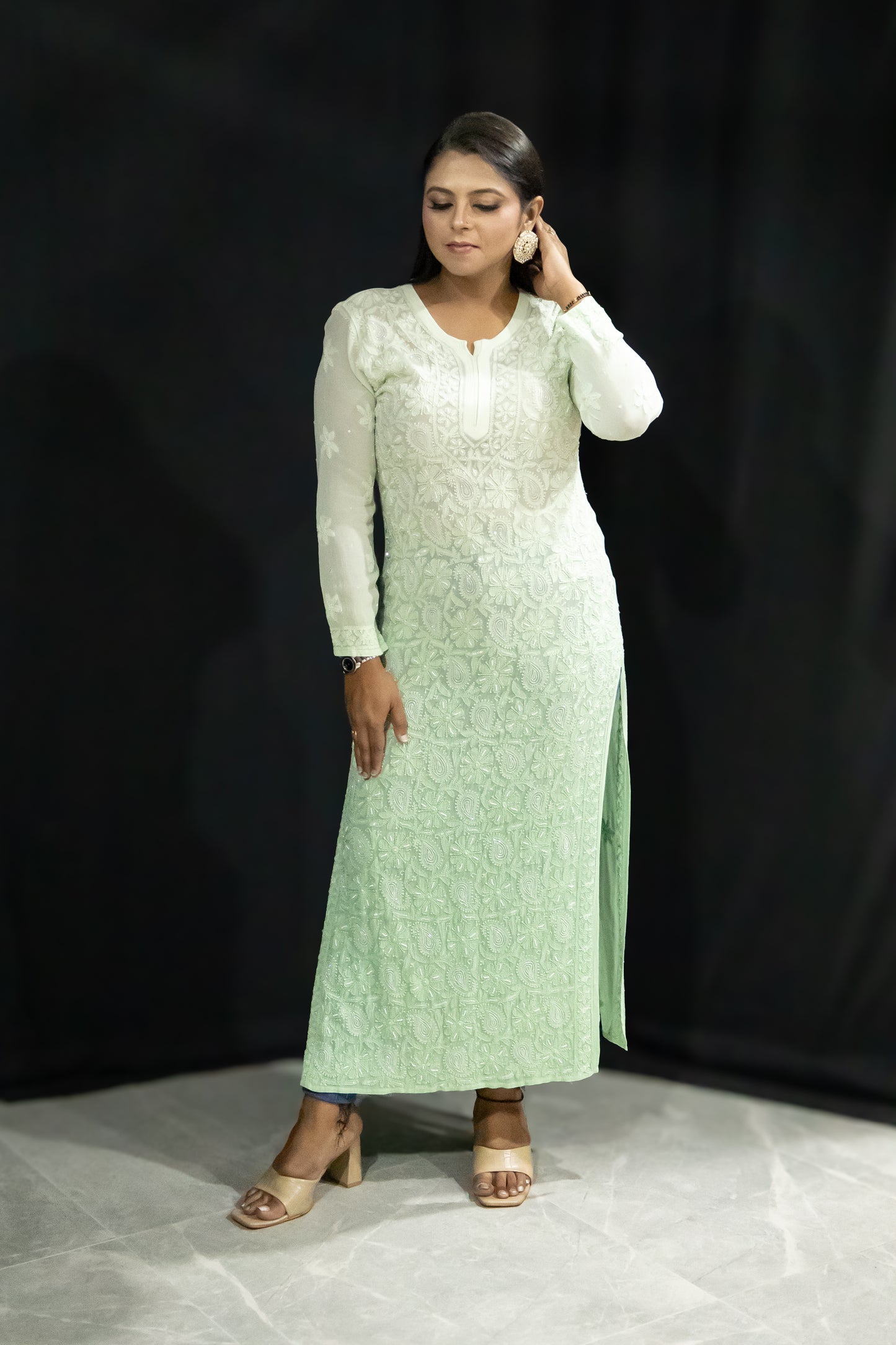 Pearl kurta full length green ombre