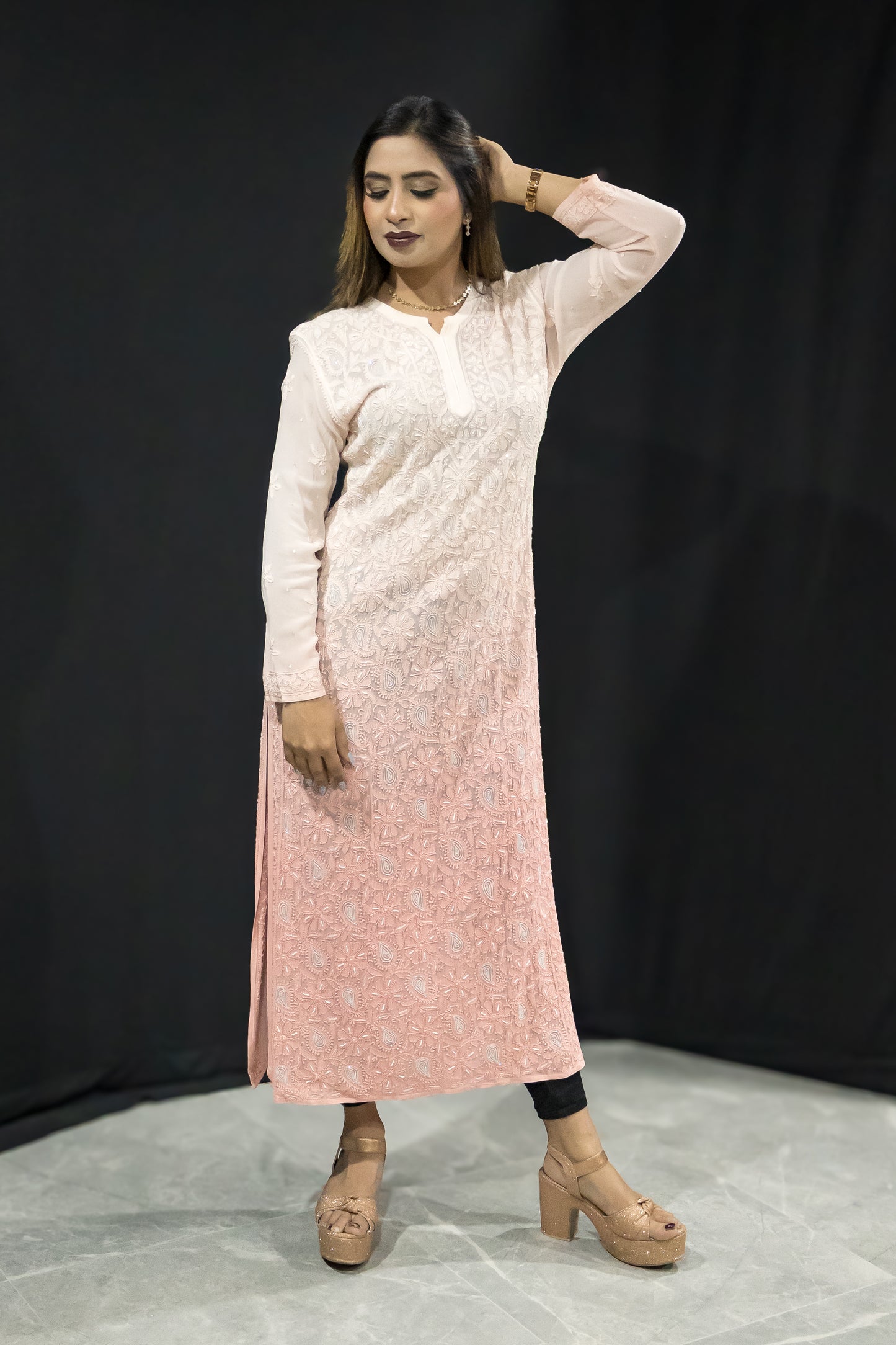 Pearl kurta long peach ombre