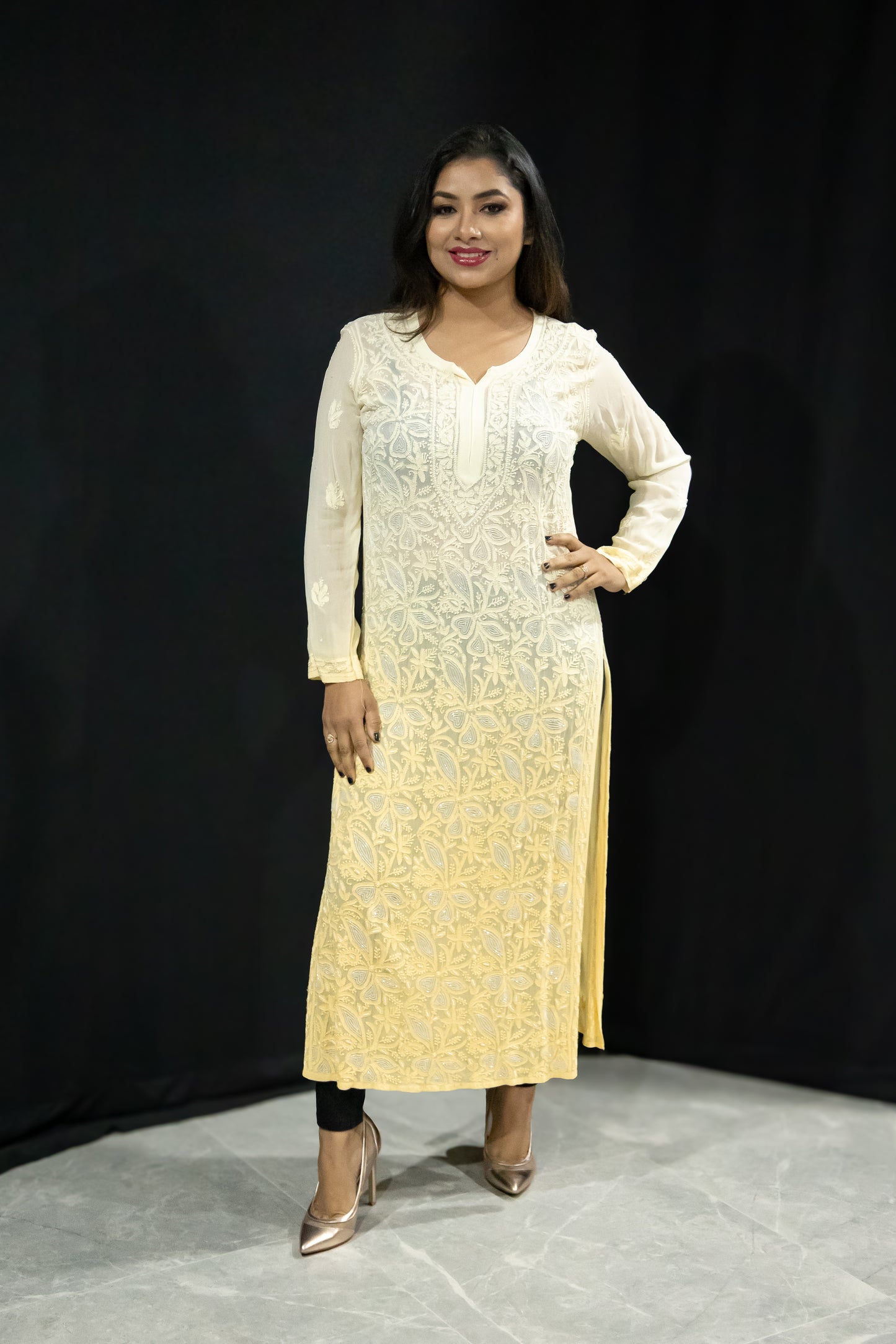 Pearl kurta long yellow ombre front