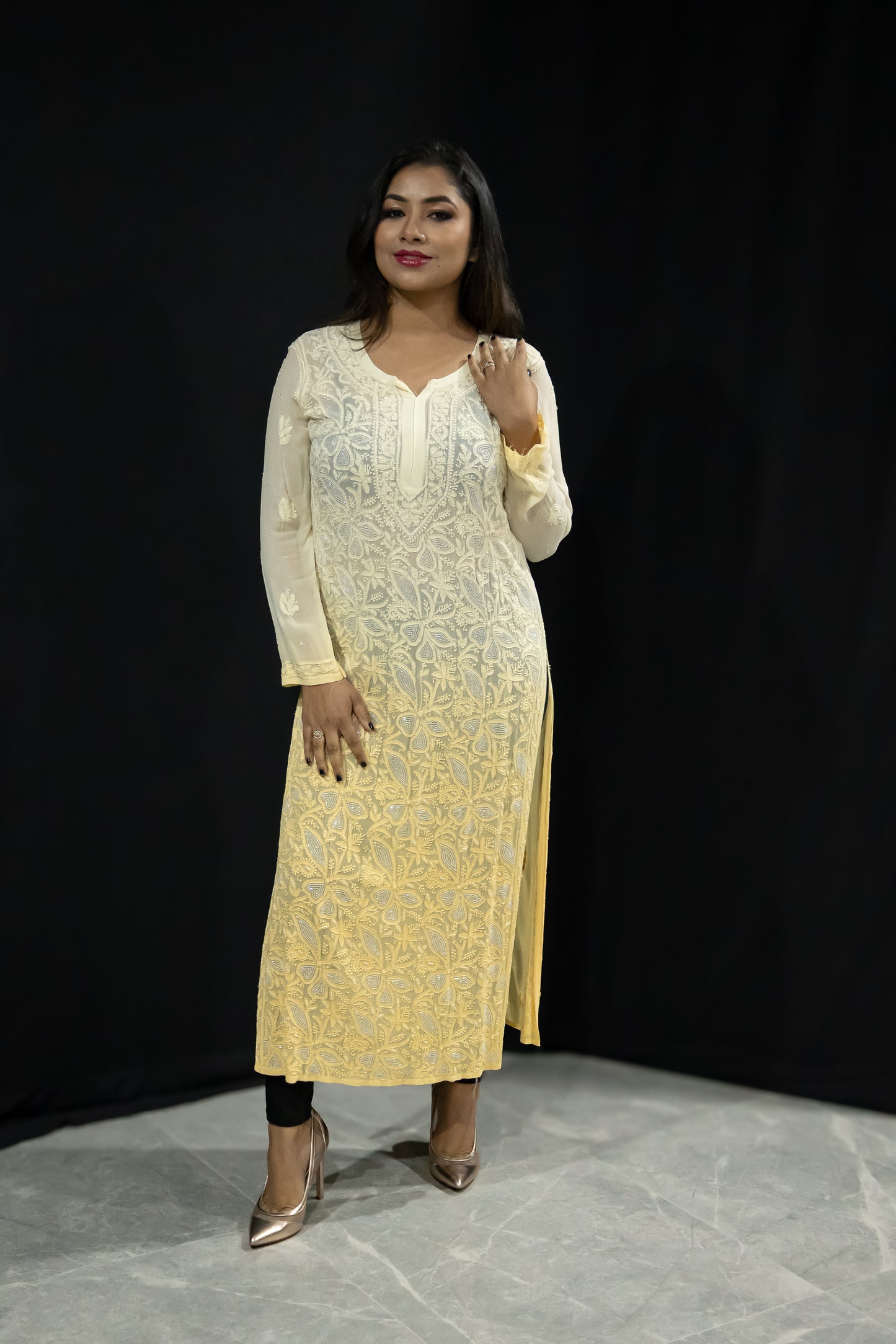 Pearl kurta long yellow ombre side