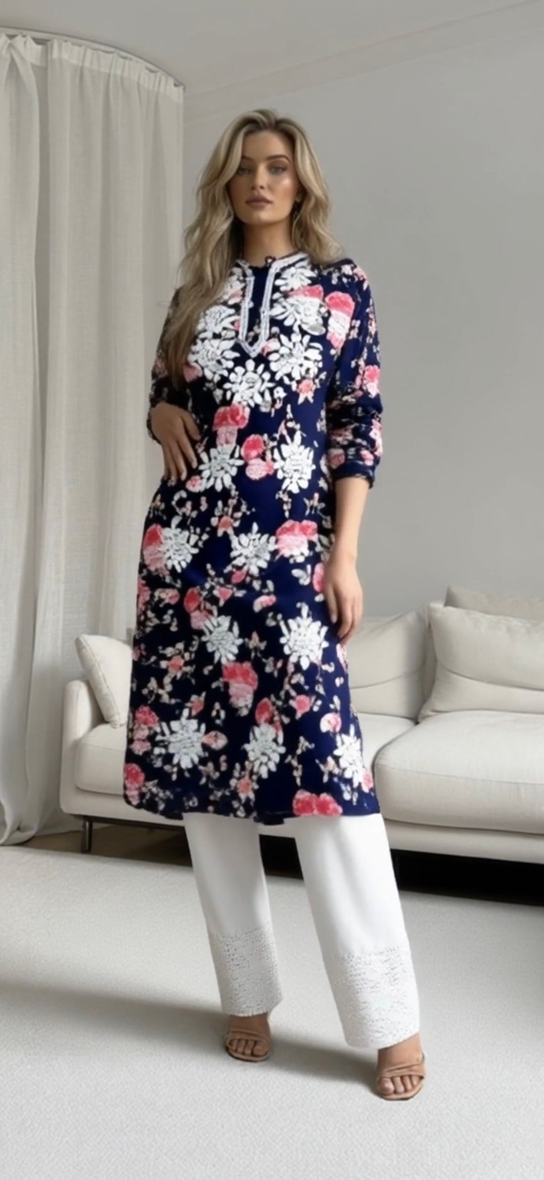 Mulmul cotton women's chikankari kurta — embroidery close-up | Summer Kurta and pants