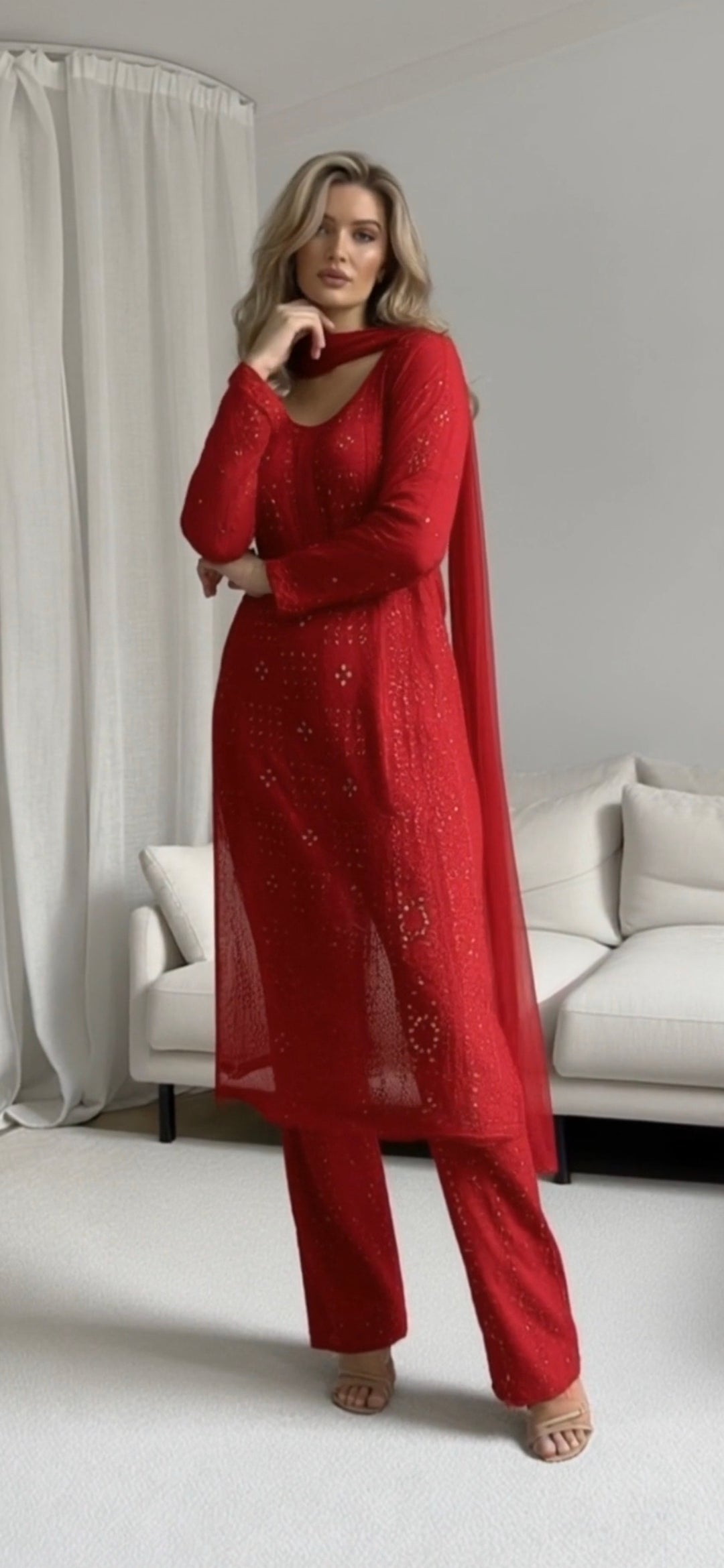 Georgette women's chikankari suit — front view | Ruhaani chikankari suit