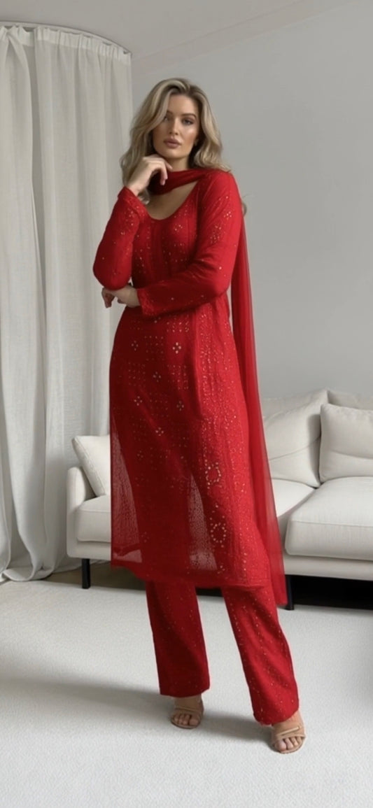 Georgette women's chikankari suit — front view | Ruhaani chikankari suit